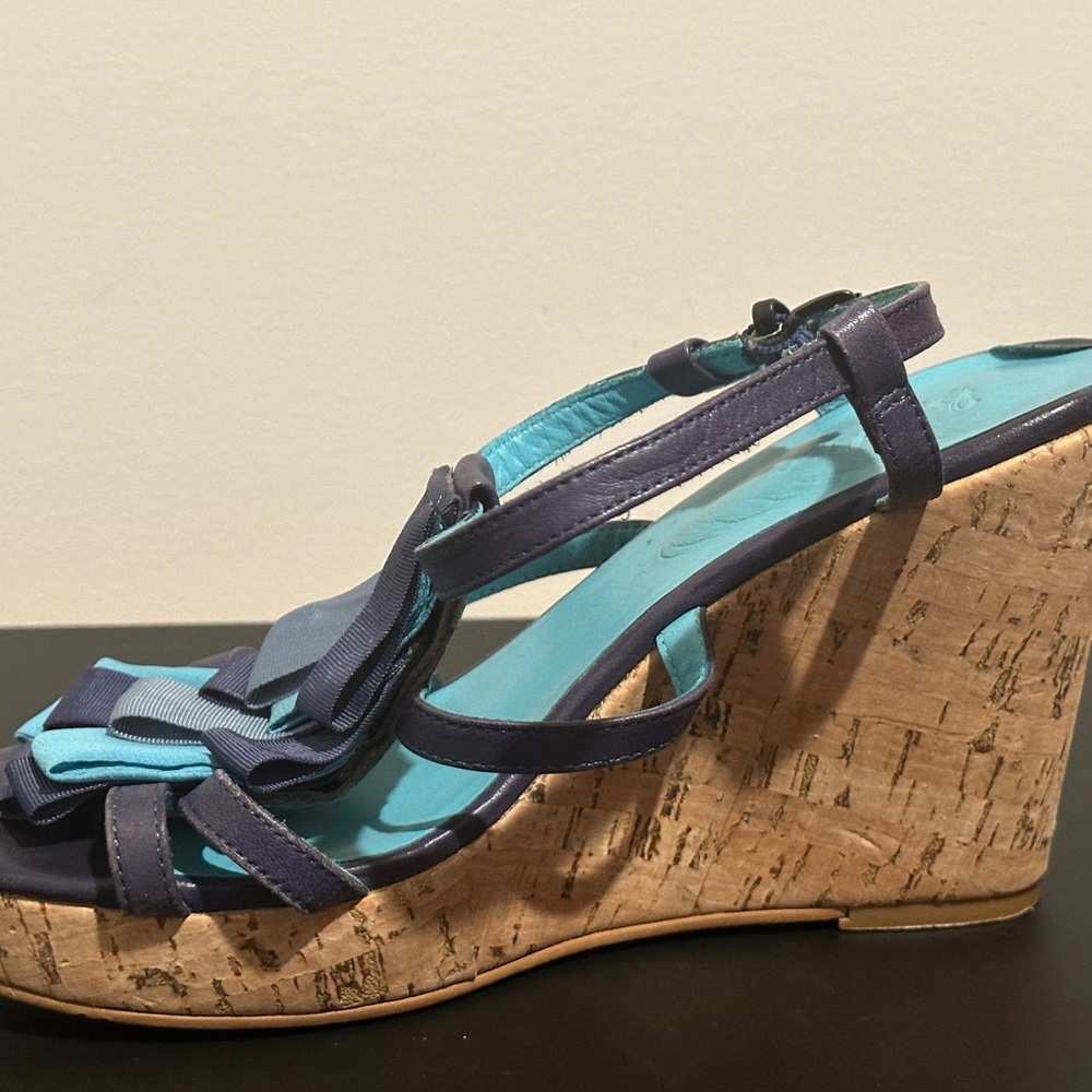 Boden Navy and Aqua Wedge Sandals - Picture 3 of 6